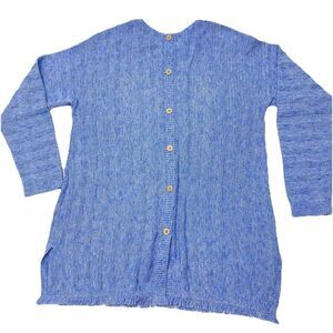 J. Jill Blue Round Neck Tunic Length Ribbed Knit Sweater Button Detail Sz M